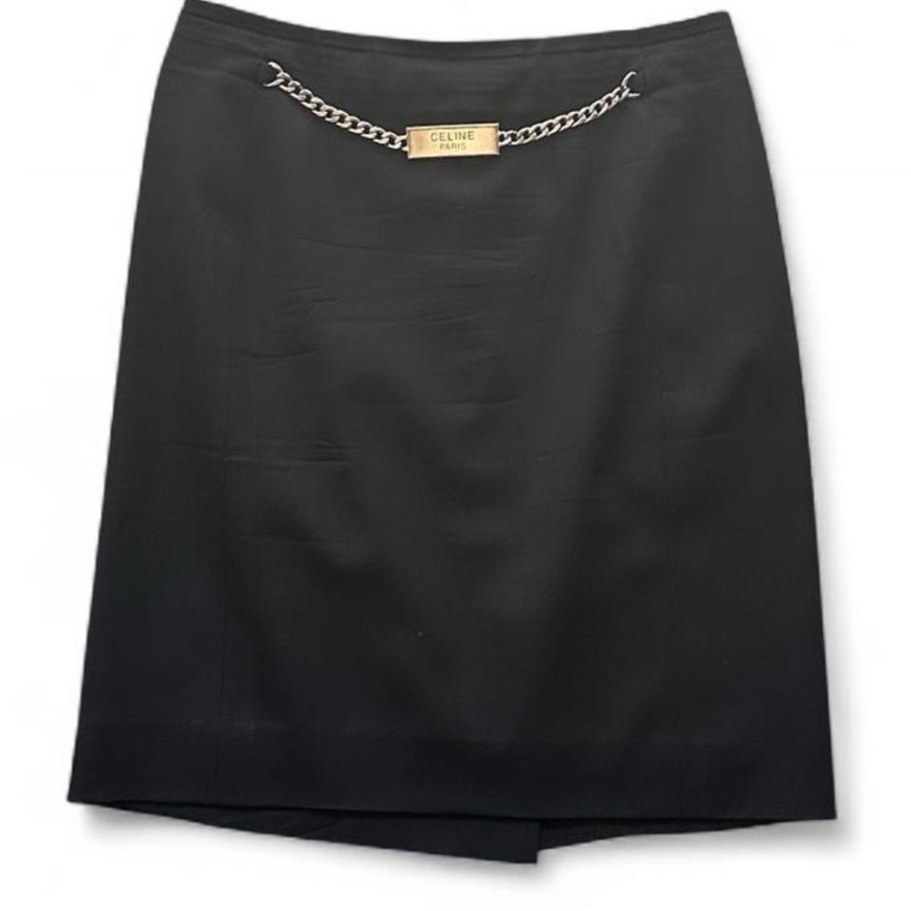 Vintage Celine Black Chain-Accent Pencil Skirt